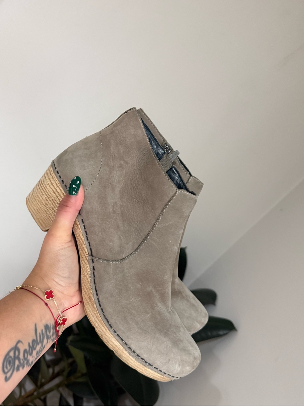 Dansko  Suede Leather Ankle Booties Size 39 Side Zip Wooden Heel